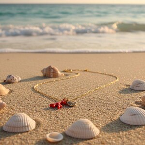 Red Coral necklace, Gold - 18- 24 inch - - LadybugfeetDesigns -