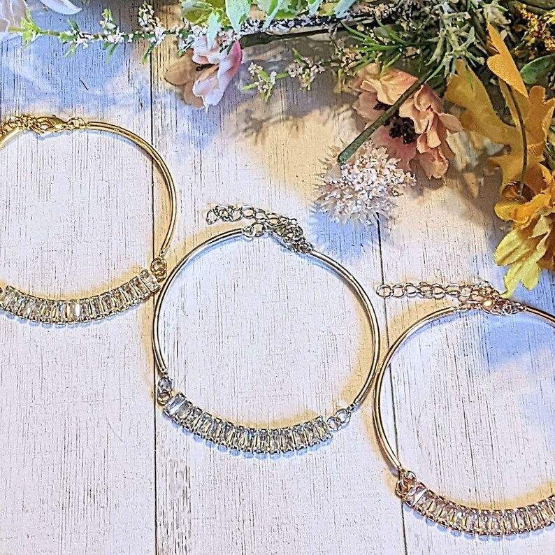 Silver CZ Baguette Bangle Bracelet, Large - - LadybugfeetDesigns -