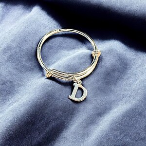 Sterling Silver Initial Charm Ring/Gift for her/Sterling Silver Mini Bangle - - LadybugfeetDesigns -