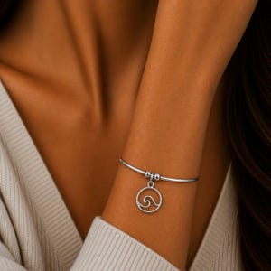 Ocean Wave Euro Bangle Cuff, Silver - - LadybugfeetDesigns -