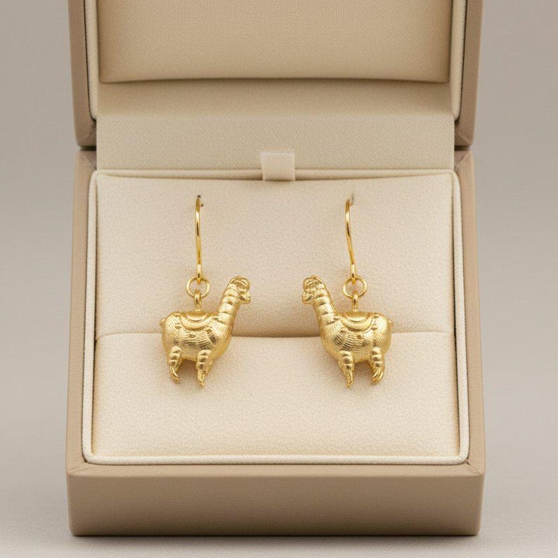 Alpaca/llama Hook Earrings, Gold - - LadybugfeetDesigns -