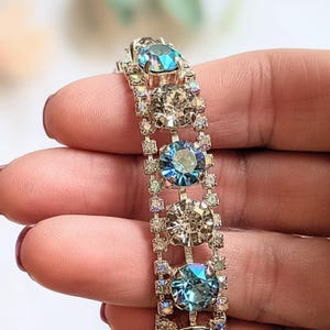 Blue Multi Faceted Crystal Rhinestone Bracelet-Bridal Jewelry-Child Size - - LadybugfeetDesigns -