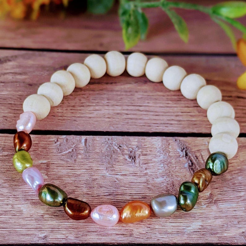 Multi Color Freshwater Pearl Stretch bracelet - - LadybugfeetDesigns -