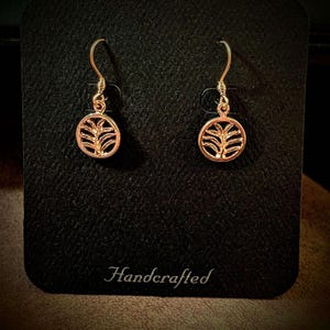 Palm Leaf Rose Gold dangle earrings - - LadybugfeetDesigns -