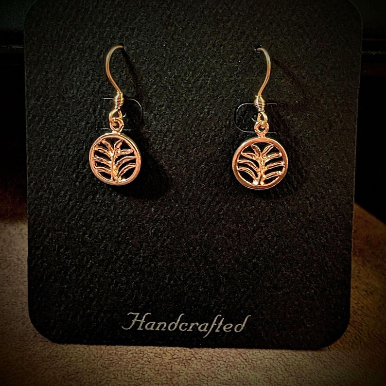 Palm Leaf Rose Gold dangle earrings - - LadybugfeetDesigns -