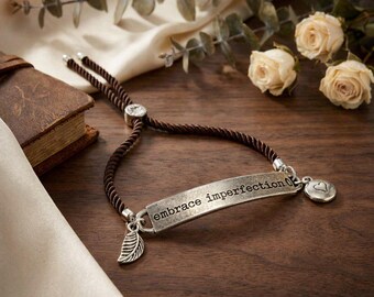 Embrace Imperfection Inspirational Quote Twisted Rope Bolo Bracelet