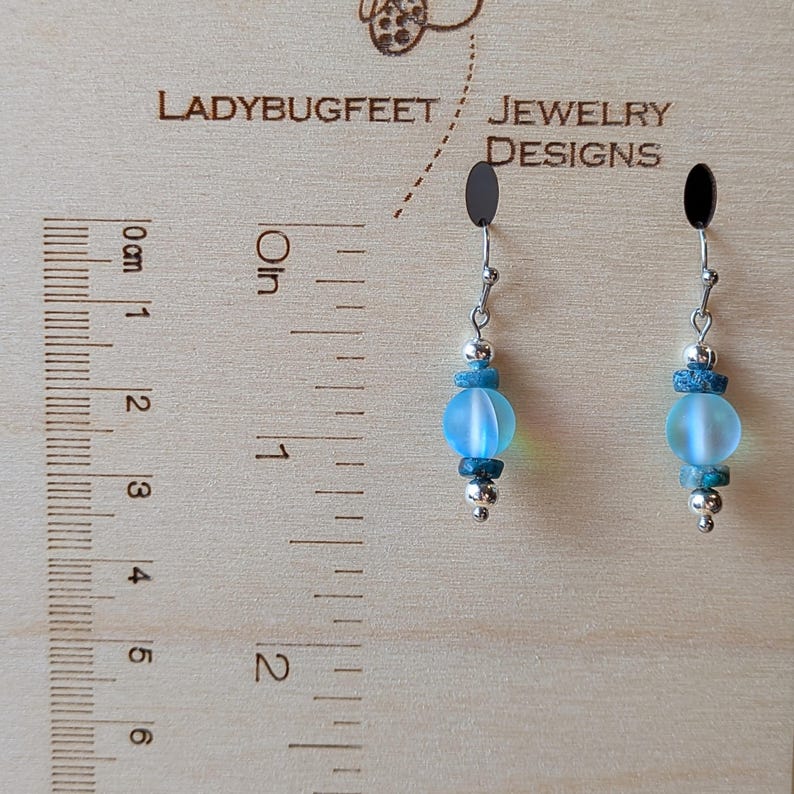 Turquoise/Blue Rainbow Glass Beaded Hook Earrings - - LadybugfeetDesigns -