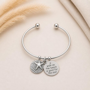 A Walk on the Beach Euro Bangle Cuff, Silver - - LadybugfeetDesigns -