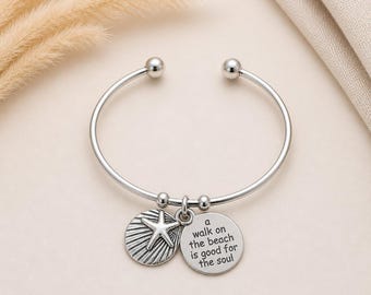 A Walk on the Beach Euro Bangle Cuff, Silver