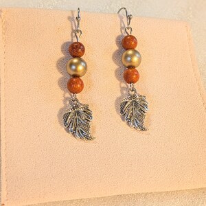 Pretty Leaf Beaded Hook Earrings, Silver - - LadybugfeetDesigns -