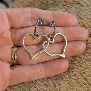 Rustic Heart Hoop Earrings, Silver - 16mm - - LadybugfeetDesigns -