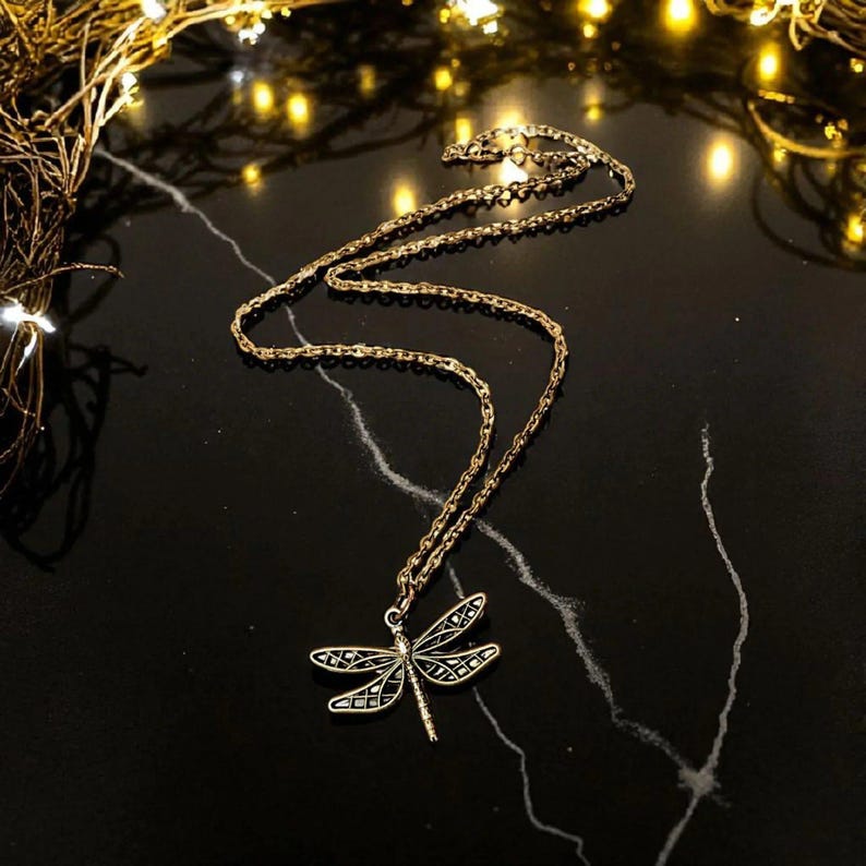 Dragonfly Boho Necklace, Antique Bronze - 18 inches - - LadybugfeetDesigns -