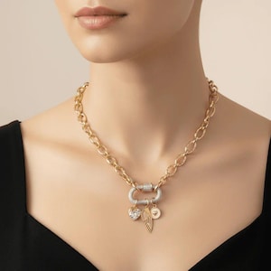 Dragonfly/Fairy Wing, Heart Carabiner Necklace, Gold - 20 inch - - LadybugfeetDesigns -