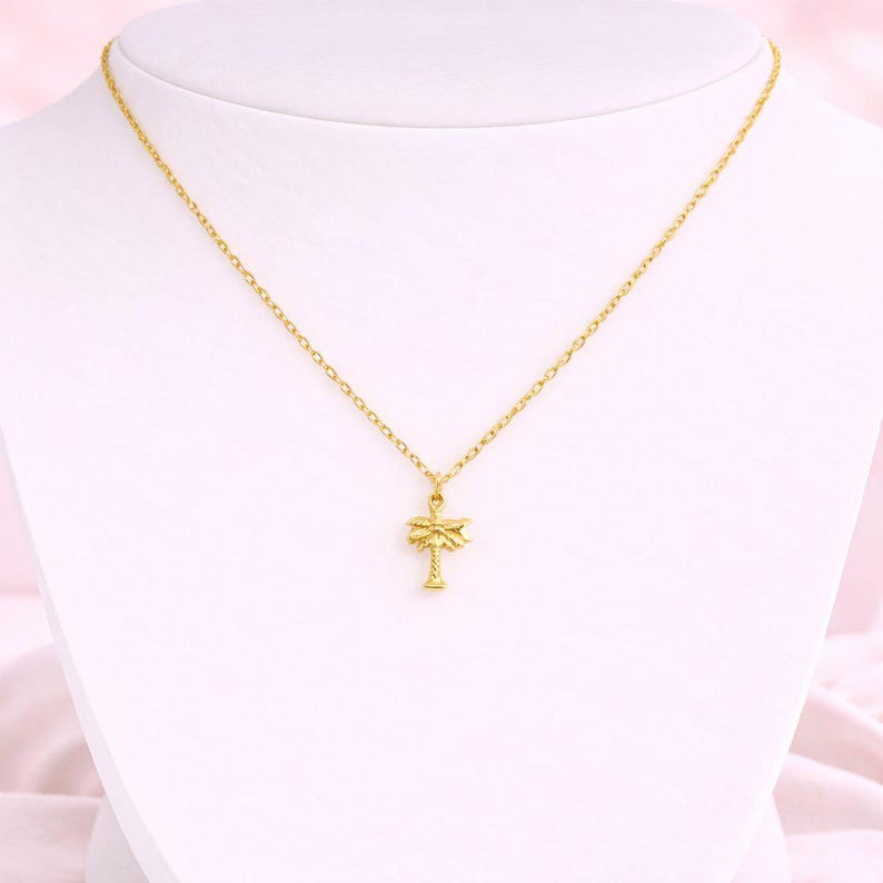 Palm Tree Necklace, Gold - 18- 24 inch - - LadybugfeetDesigns -