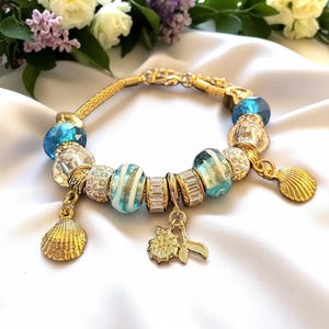 Whale Tail European beaded bracelet - Gold - - LadybugfeetDesigns -