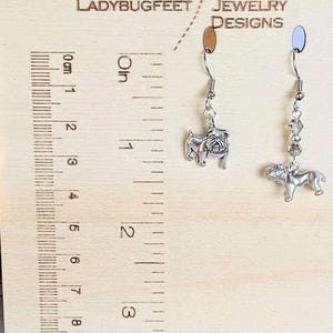 Mismatched English Bulldog crystal hook earrings - - LadybugfeetDesigns -