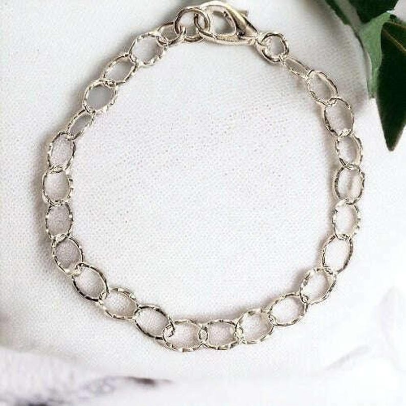925 Sterling Silver Hammered Oval Link Charm Bracelet Base - D.i.y. - Build Your Charm Bracelet! - - LadybugfeetDesigns -