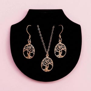 Tree of Life Rose Gold necklace earrings set,18 inch - - LadybugfeetDesigns -