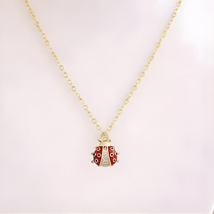 Ladybug necklace, Gold - 20 inch - - LadybugfeetDesigns -