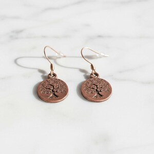 Tree of Life dangle earrings, Copper/Rose Gold - - LadybugfeetDesigns -