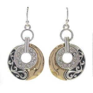 Two Tone Circle Filigree Rhinestone Dangle Earrings - - LadybugfeetDesigns -