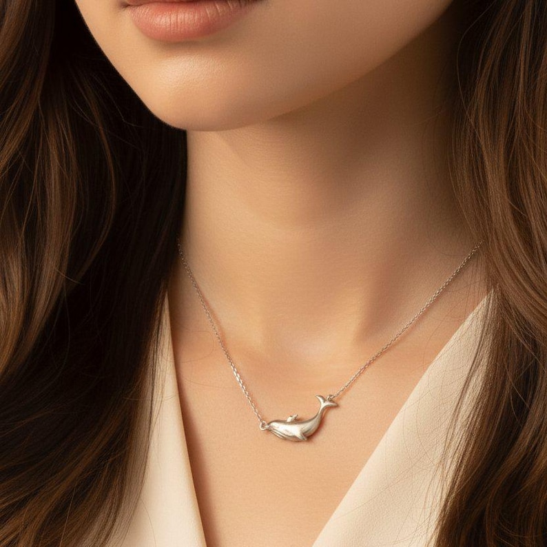 Whale Pendant charm necklace, Silver - 16 inch - - LadybugfeetDesigns -