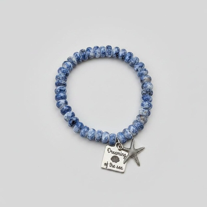 Dreaming of the Sea Beaded Stretch Bracelet - - LadybugfeetDesigns -