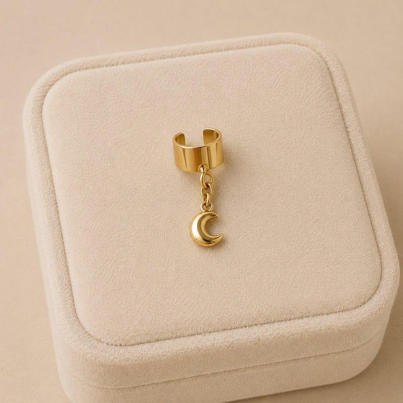 Puffy Crescent Moon Ear Cuff, Gold - - LadybugfeetDesigns -