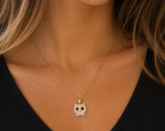 CZ Owl necklace, Gold - 20 inch