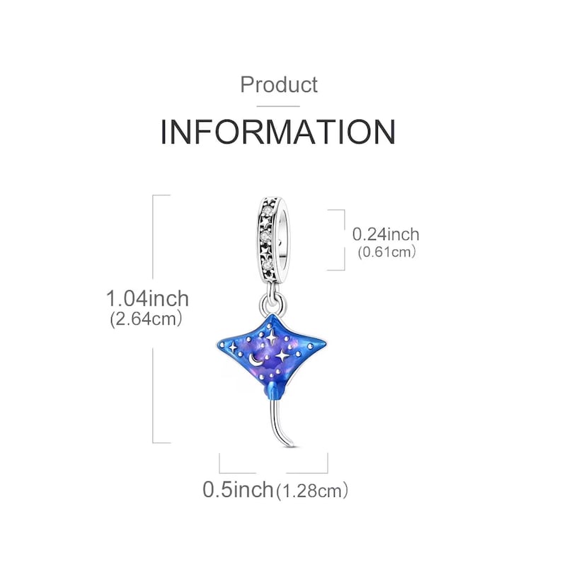 Blue Stingray Necklace, 20 inches - Silver - - LadybugfeetDesigns -