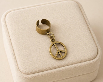 Peace Sign Ear Cuff, Antique Bronze