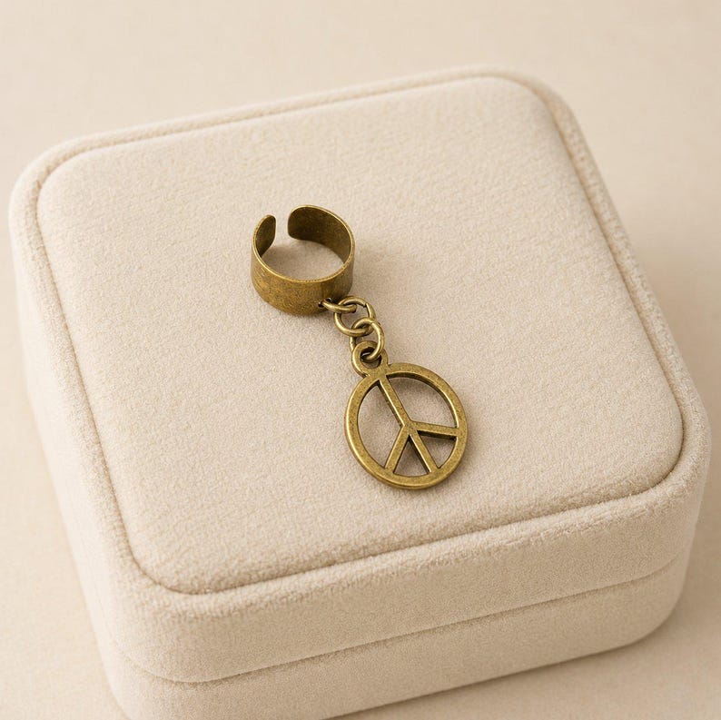Peace Sign Ear Cuff, Antique Bronze - - LadybugfeetDesigns -