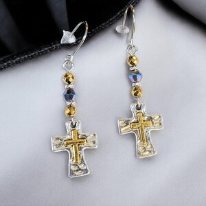 Two-Tone Cross Beaded Earrings - - LadybugfeetDesigns -