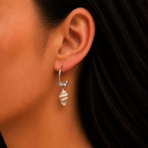 Genuine Conch Shell Hoop Earrings, Silver - 16mm - - LadybugfeetDesigns -