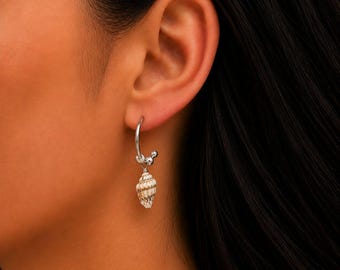 Genuine Conch Shell Hoop Earrings, Silver - 16mm