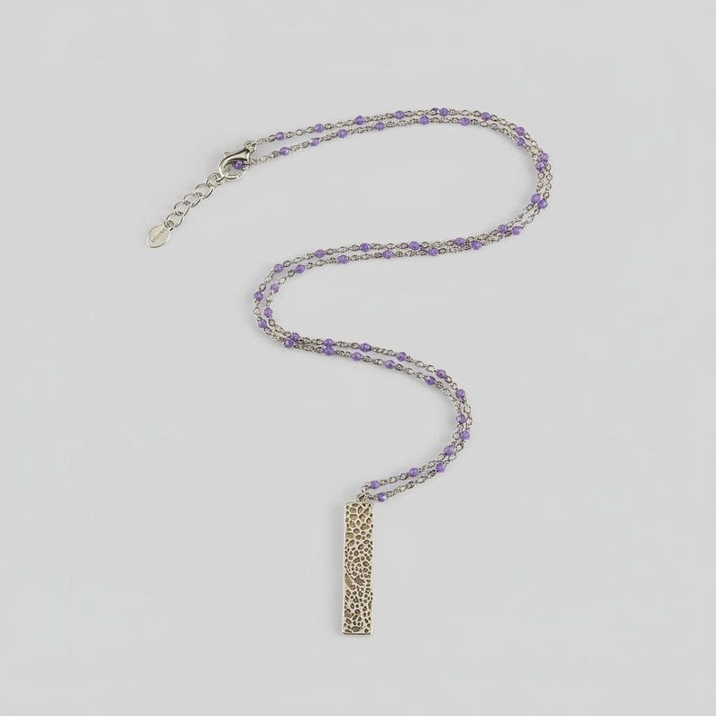 Silver Tag Crystal Bead Necklace, 20 inch - - LadybugfeetDesigns -