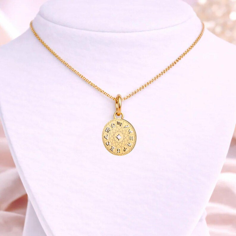 Zodiac Wheel Chart necklace, Gold - adjustable up to 24 inches - - LadybugfeetDesigns -