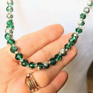Festive Silver Green Crystal Knotted Necklace -36 inch - - LadybugfeetDesigns -