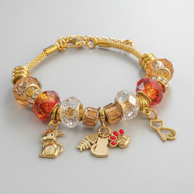 MEOW European beaded bracelet - Gold - - LadybugfeetDesigns -