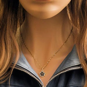 Sparkly Black Rose necklace, Gold- 20 inch - - LadybugfeetDesigns -