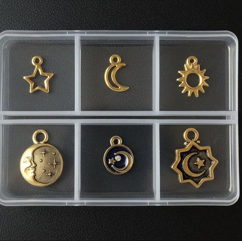 Celestial Mini Charm Box - 6 pc., Gold - - LadybugfeetDesigns -