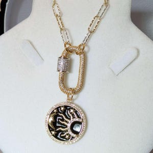 Black Enamel Celestial Pendant Carabiner Necklace, Gold/Silver - 20 inch - - LadybugfeetDesigns -