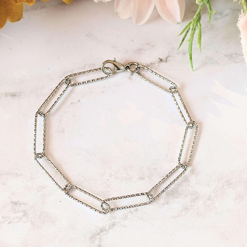 Diamond Cut Silver Paperclip Chain Bracelet - - LadybugfeetDesigns -