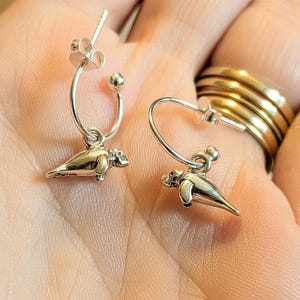 Manatee Mini Hoop Huggie Earrings, Silver- 12mm - - LadybugfeetDesigns -