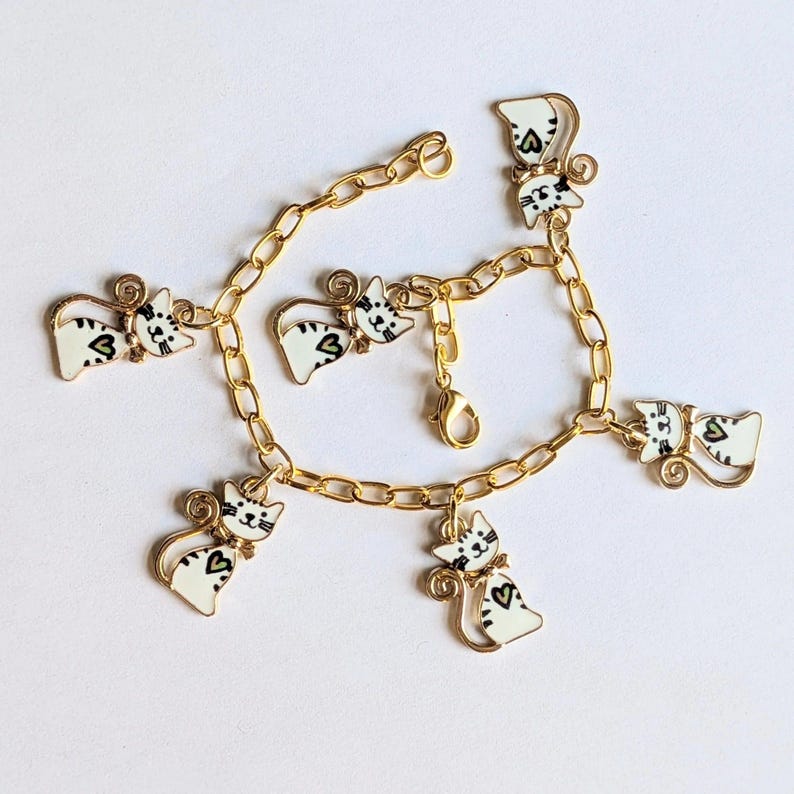 Kitty Cat Charm Bracelet, Gold-Tone - - LadybugfeetDesigns -