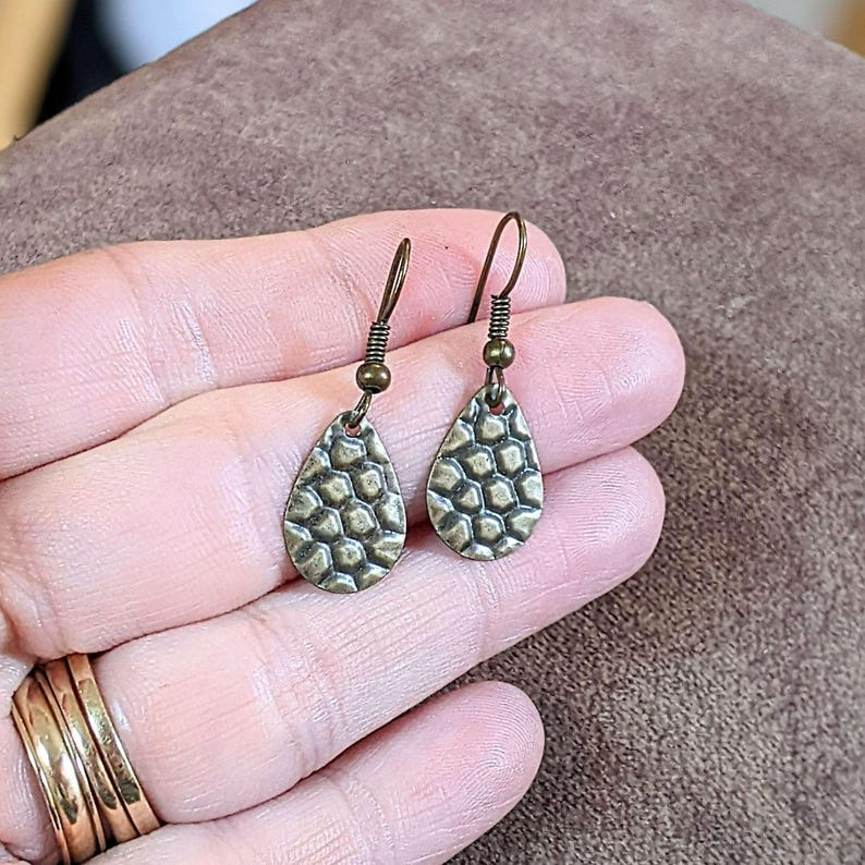 Antique Bronze Crocodile Tears Earrings - - LadybugfeetDesigns -