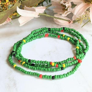 Beaded Stretch Cord Anklet-Green - - LadybugfeetDesigns -