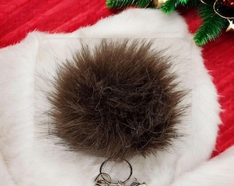 Dachshund Keychain/Faux Fur Pom Pom Charm Key Chain-Purse Charm/Journal Charm