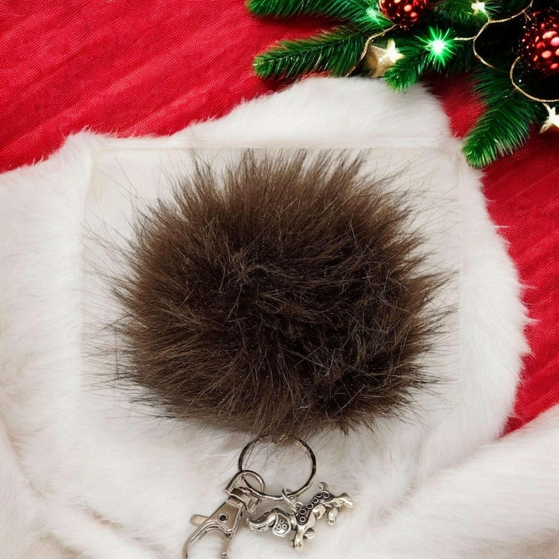 Dachshund Keychain/Faux Fur Pom Pom Charm Key Chain-Purse Charm/Journal Charm - - LadybugfeetDesigns -
