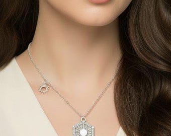 Crescent Moon/Sun Reversible Necklace, Silver - 18 inch